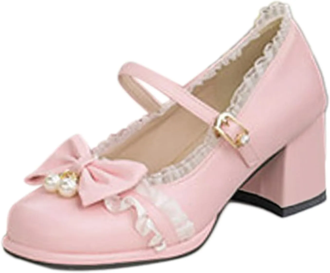 Ladies Retro Single Shoes Chunky Heel Mary Jane Shoes Bowknot College Style Large Size Womens Sandals with Arch Support