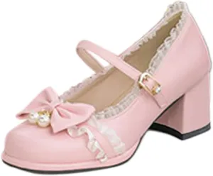 Ladies Retro Single Shoes Chunky Heel Mary Jane Shoes Bowknot College Style Large Size Womens Sandals with Arch Support