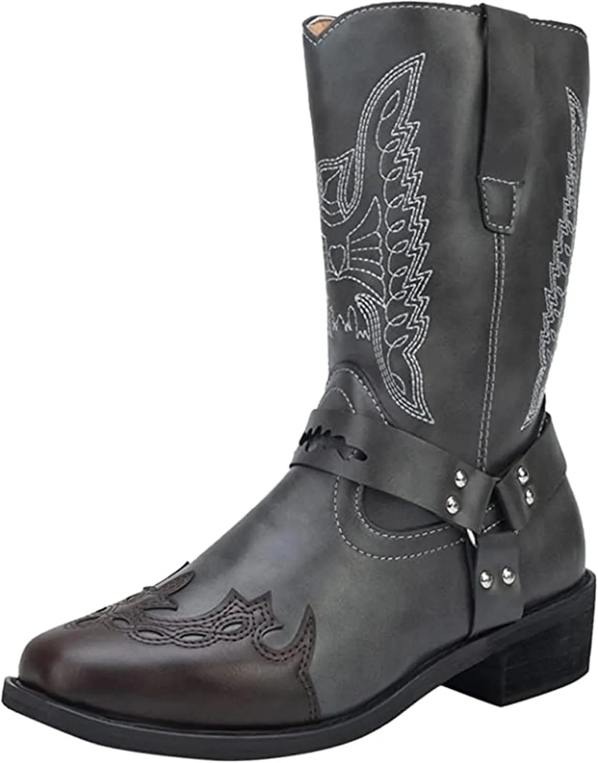 Ladmiple Cowboy Boots For Women Wide Calf Knee High Embroidered Pull-On Chunky Heel Cowgirl Western Fashion Tall Boot