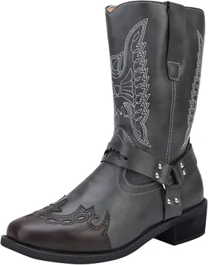 Ladmiple Cowboy Boots For Women Wide Calf Knee High Embroidered Pull-On Chunky Heel Cowgirl Western Fashion Tall Boot