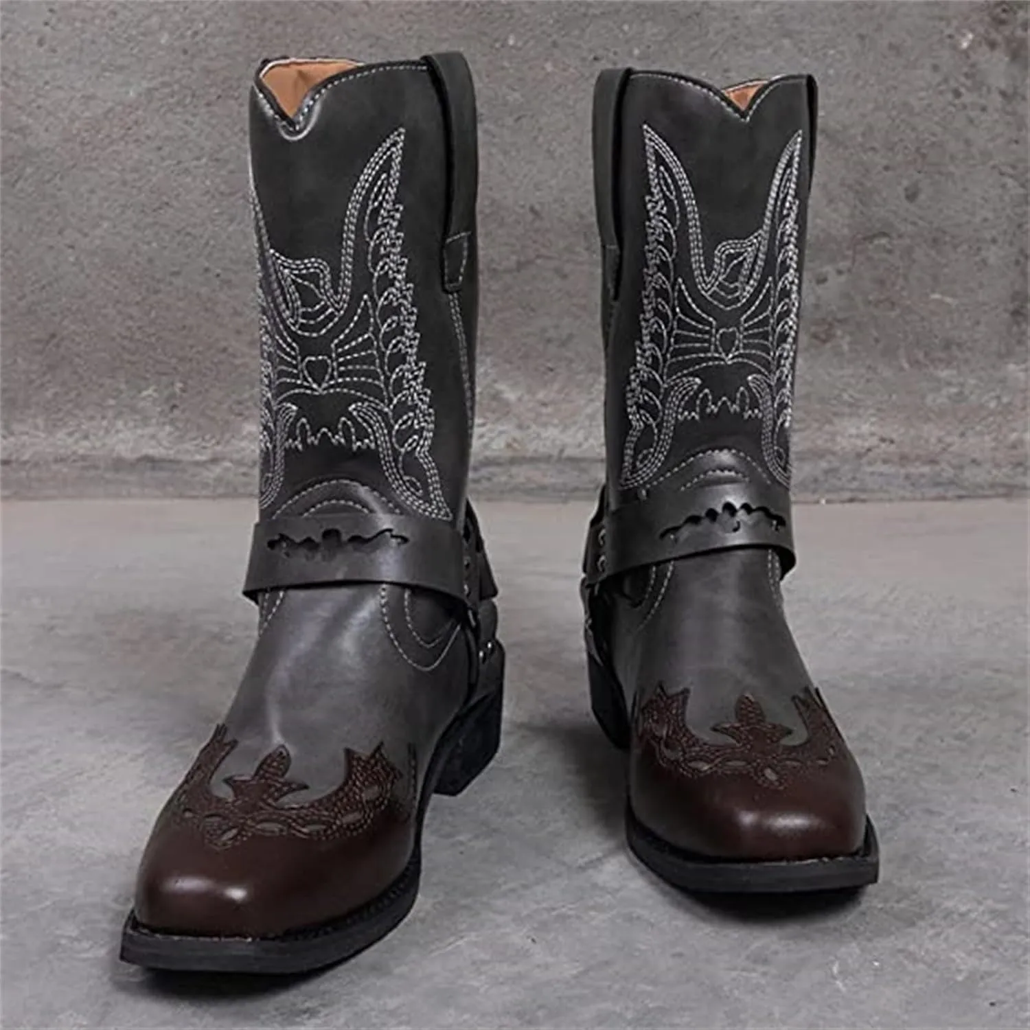 Ladmiple Cowboy Boots For Women Wide Calf Knee High Embroidered Pull-On Chunky Heel Cowgirl Western Fashion Tall Boot