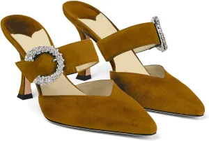 LauraVicci Women's Heeled Mules Crystal Horseshoe Buckle Pointed Toe Slip on Sandals 3.5 inches Curved Stiletto Heel Shoes