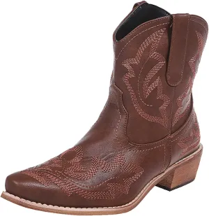 Lausiuoe Boots For Women Cowboy Style Wide Calf Cowgirl Western Embroidery Low Heel Knee High Fashion Chunky Boots