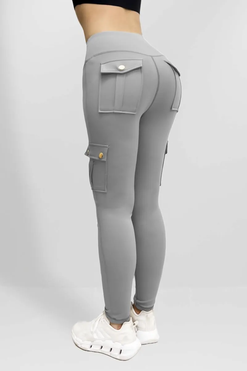 Leggings for Women Workout Cargo Pants Butt Lifting Leggings High Waist Tummy Control Yoga Legging with Flap Pockets