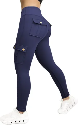 Leggings for Women Workout Cargo Pants Butt Lifting Leggings High Waist Tummy Control Yoga Legging with Flap Pockets