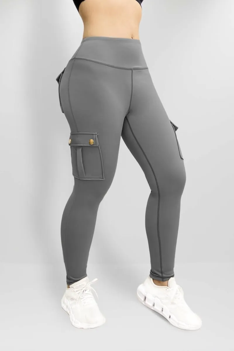 Leggings for Women Workout Cargo Pants Butt Lifting Leggings High Waist Tummy Control Yoga Legging with Flap Pockets