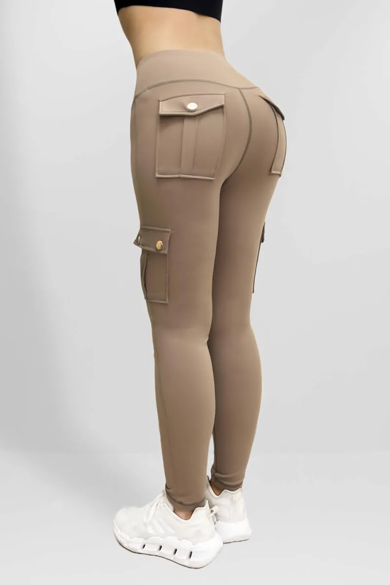 Leggings for Women Workout Cargo Pants Butt Lifting Leggings High Waist Tummy Control Yoga Legging with Flap Pockets