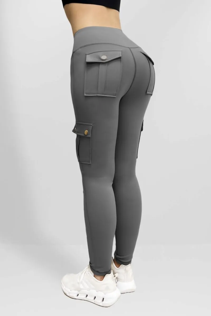 Leggings for Women Workout Cargo Pants Butt Lifting Leggings High Waist Tummy Control Yoga Legging with Flap Pockets