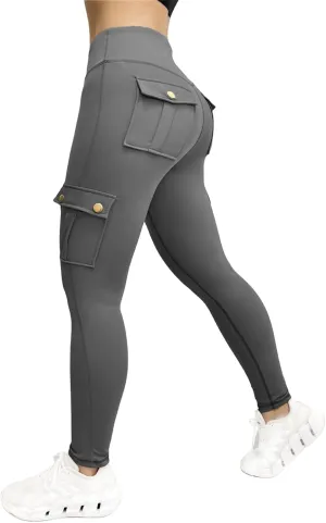Leggings for Women Workout Cargo Pants Butt Lifting Leggings High Waist Tummy Control Yoga Legging with Flap Pockets