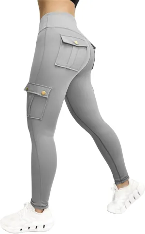 Leggings for Women Workout Cargo Pants Butt Lifting Leggings High Waist Tummy Control Yoga Legging with Flap Pockets