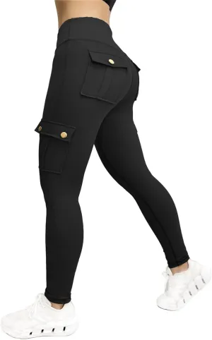 Leggings for Women Workout Cargo Pants Butt Lifting Leggings High Waist Tummy Control Yoga Legging with Flap Pockets