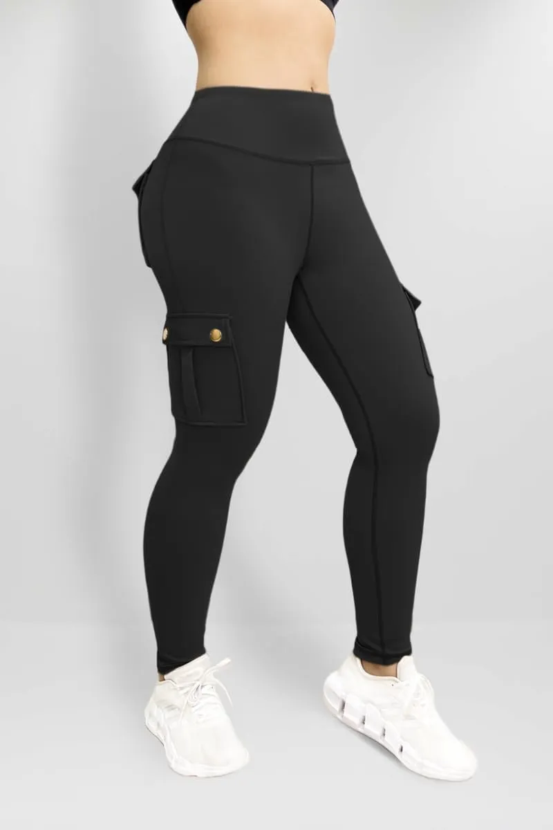 Leggings for Women Workout Cargo Pants Butt Lifting Leggings High Waist Tummy Control Yoga Legging with Flap Pockets
