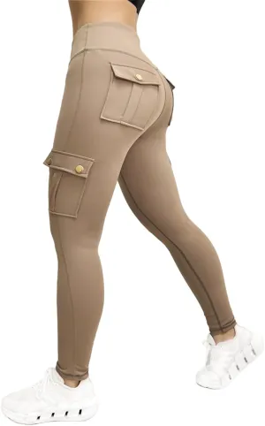 Leggings for Women Workout Cargo Pants Butt Lifting Leggings High Waist Tummy Control Yoga Legging with Flap Pockets