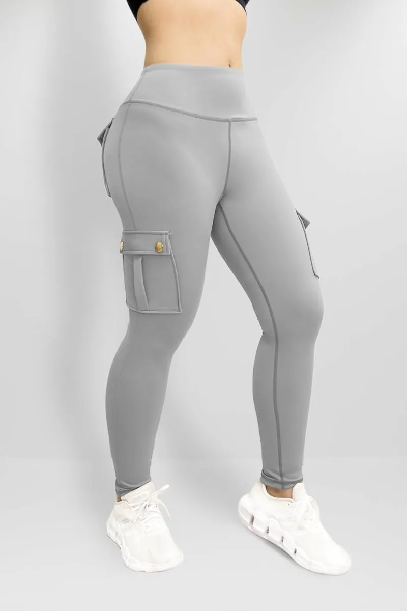Leggings for Women Workout Cargo Pants Butt Lifting Leggings High Waist Tummy Control Yoga Legging with Flap Pockets