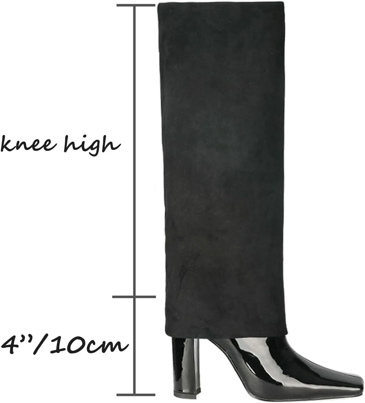 LEHOOR Women Fashion Fold Over Knee High Boots Wide Calf Chunky Block High Heel Square Toe Dress Boots Vintage Pull On Trouser Leg Covered Boots Tall Suede Fall Winter Boot Chic Retro 4-12 M US