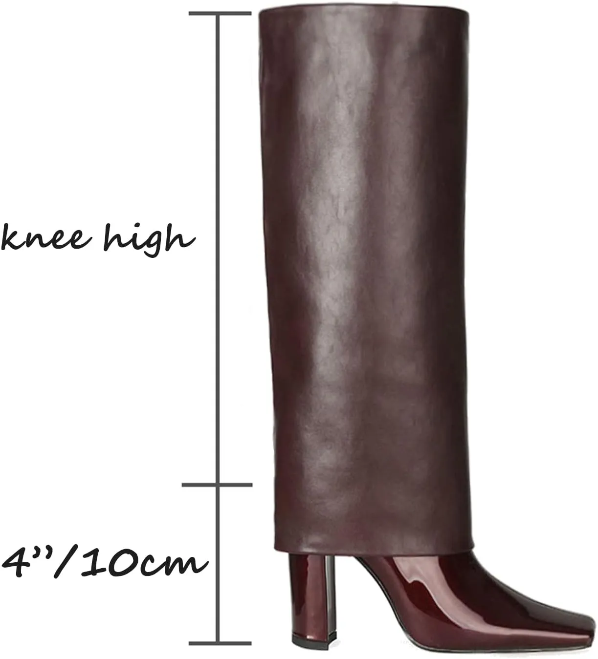 LEHOOR Women Fashion Fold Over Knee High Boots Wide Calf Chunky Block High Heel Square Toe Dress Boots Vintage Pull On Trouser Leg Covered Boots Tall Suede Fall Winter Boot Chic Retro 4-12 M US