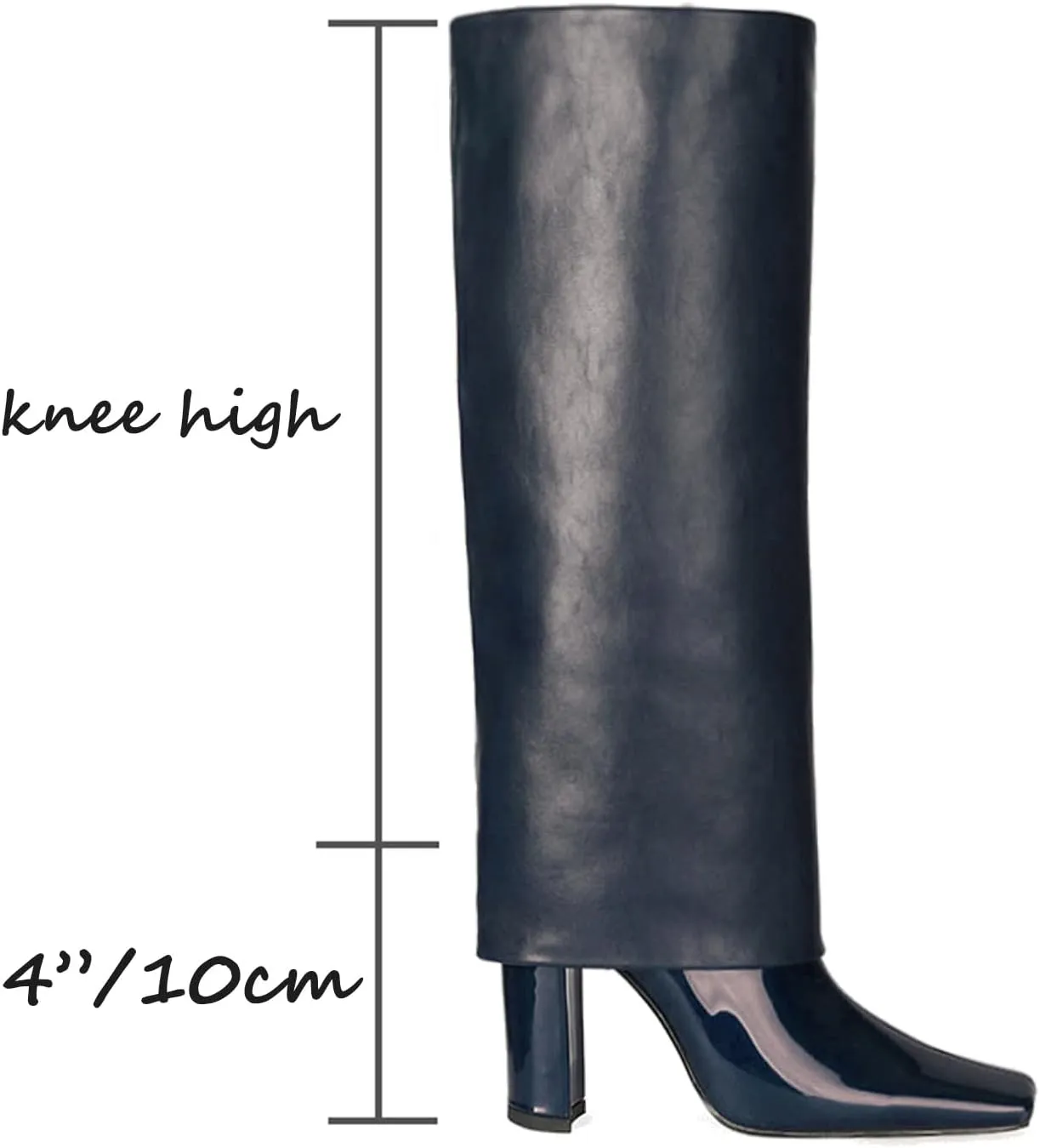 LEHOOR Women Fashion Fold Over Knee High Boots Wide Calf Chunky Block High Heel Square Toe Dress Boots Vintage Pull On Trouser Leg Covered Boots Tall Suede Fall Winter Boot Chic Retro 4-12 M US