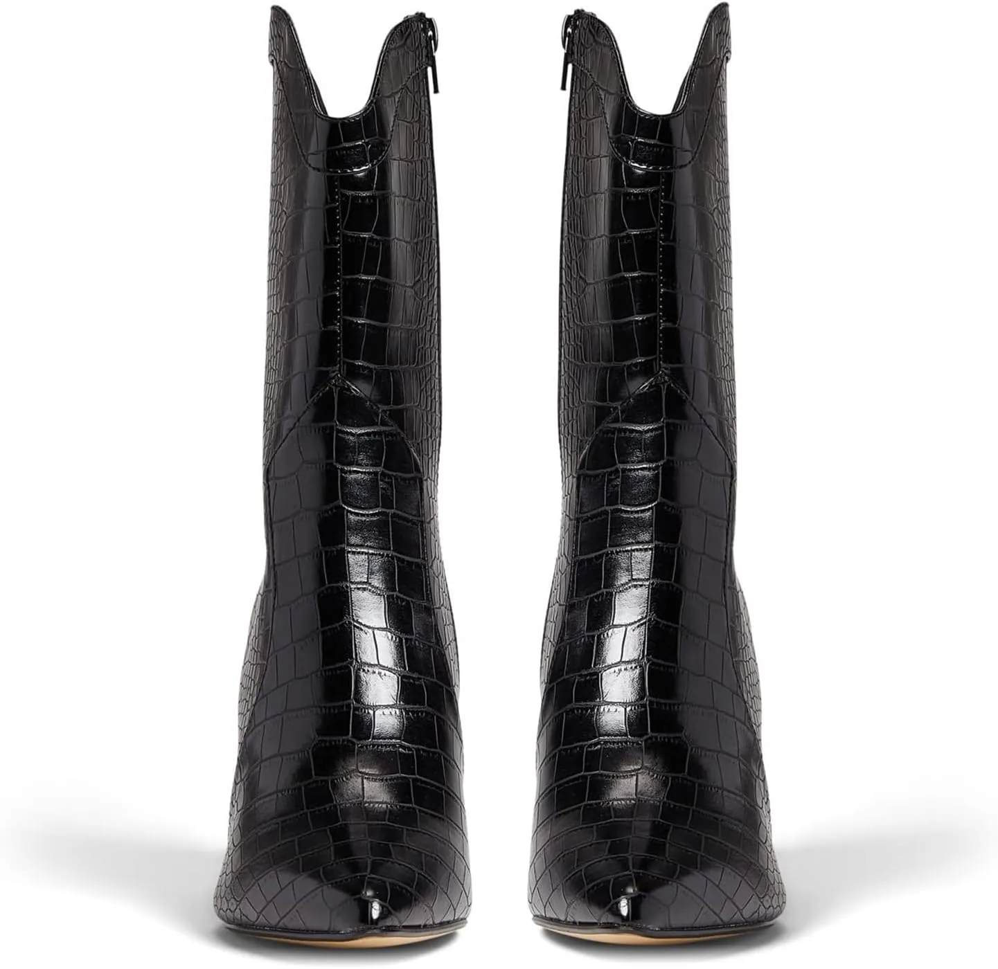 LEHOOR Women High Chunky Heel Cowboy Ankle Boots Pointed Toe Mid Calf Western Booties Crocodile 3.5 inch Thick Heel Short Cowgirl Boots Zipper Matte Animal Print Sexy Sexy 4-11 M US
