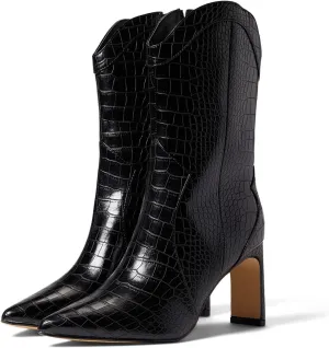 LEHOOR Women High Chunky Heel Cowboy Ankle Boots Pointed Toe Mid Calf Western Booties Crocodile 3.5 inch Thick Heel Short Cowgirl Boots Zipper Matte Animal Print Sexy Sexy 4-11 M US