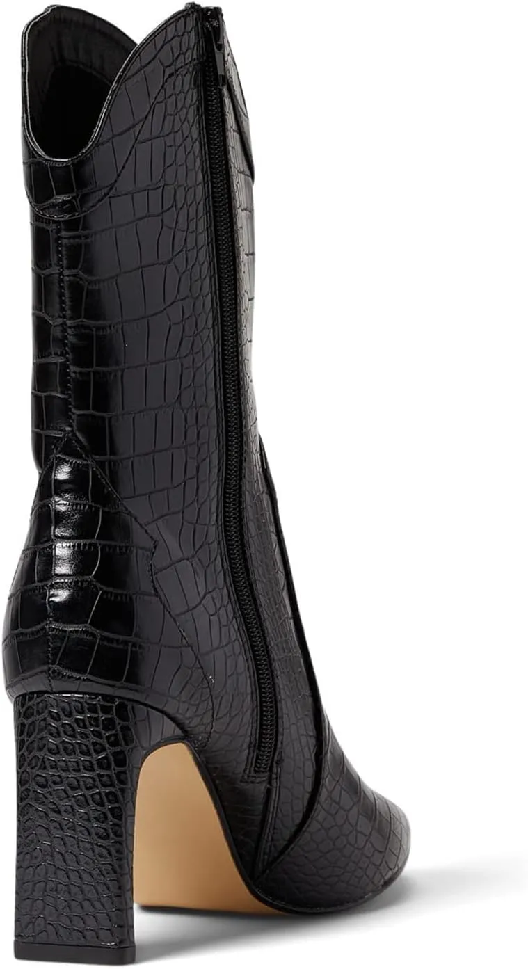 LEHOOR Women High Chunky Heel Cowboy Ankle Boots Pointed Toe Mid Calf Western Booties Crocodile 3.5 inch Thick Heel Short Cowgirl Boots Zipper Matte Animal Print Sexy Sexy 4-11 M US