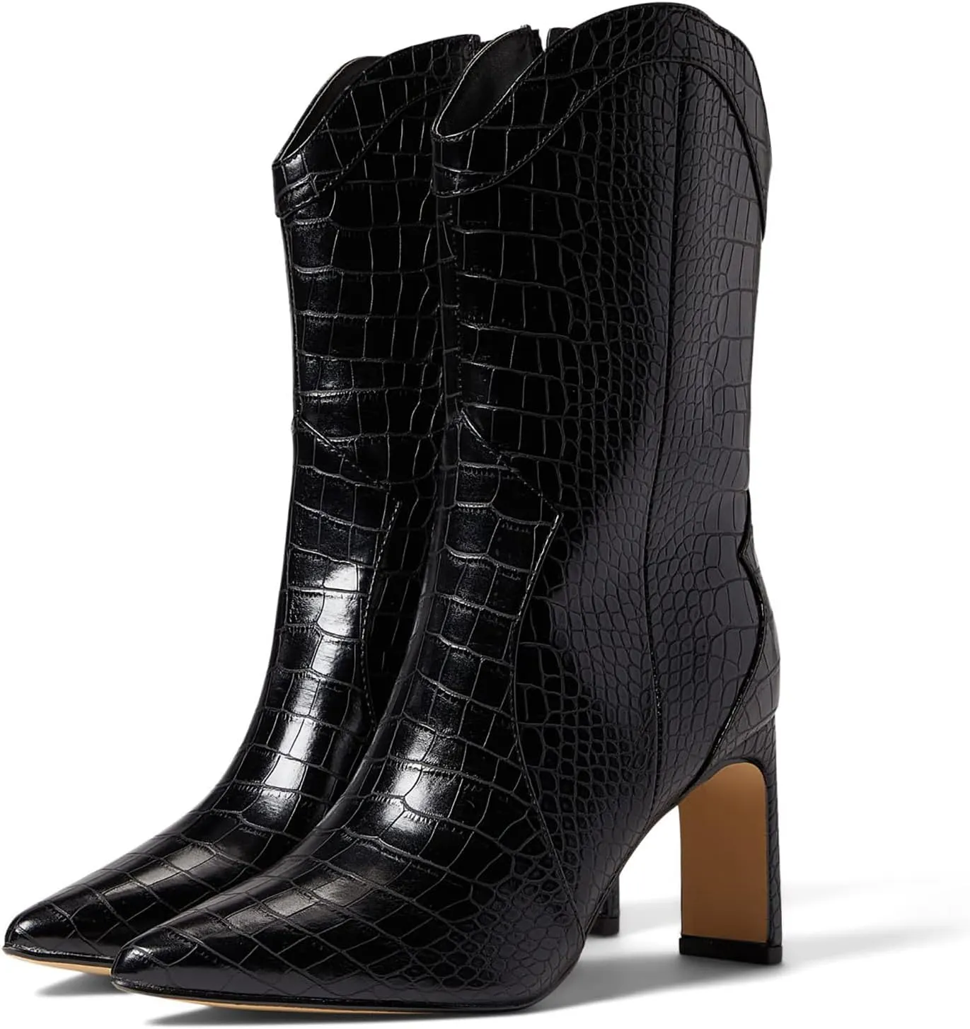 LEHOOR Women High Chunky Heel Cowboy Ankle Boots Pointed Toe Mid Calf Western Booties Crocodile 3.5 inch Thick Heel Short Cowgirl Boots Zipper Matte Animal Print Sexy Sexy 4-11 M US