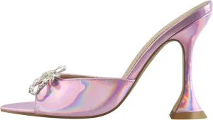LISHAN Women's Glitter Bowknots Vintage Simple Mules Solid Color Slippers