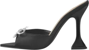LISHAN Women's Glitter Bowknots Vintage Simple Mules Solid Color Slippers