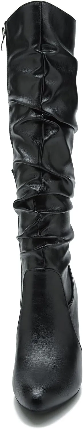 LIURUIJIA Women's Slouchy Knee High Boots Side Zipper Stiletto High Heeled Pointed Toe Fashion Fall Boots