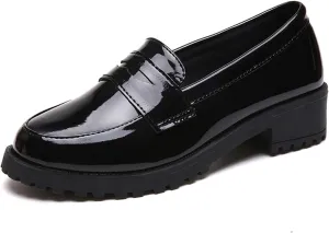 Loafers for Women Autumn Women’s Casual Oxfords Slip-On PU Leather Shoes with High Heels Retro Fashion Plus Size Platform Footwear