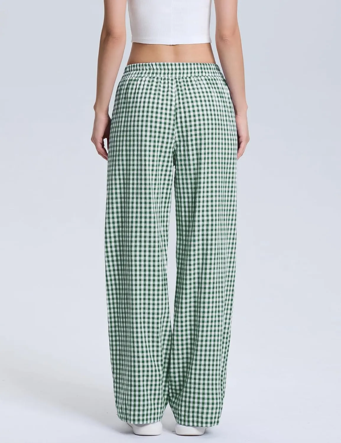 LOMON Women's Striped Gingham Boxer Pants Cotton Pajama Lounge Pj Casual Plaid Trousers Y2K Beach Bottoms with Pockets