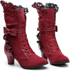Lorie & Knight Women's Faux Suede Lace Up Wedding Victorian Inspired Mid-Calf Boots