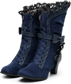 Lorie & Knight Women's Faux Suede Lace Up Wedding Victorian Inspired Mid-Calf Boots