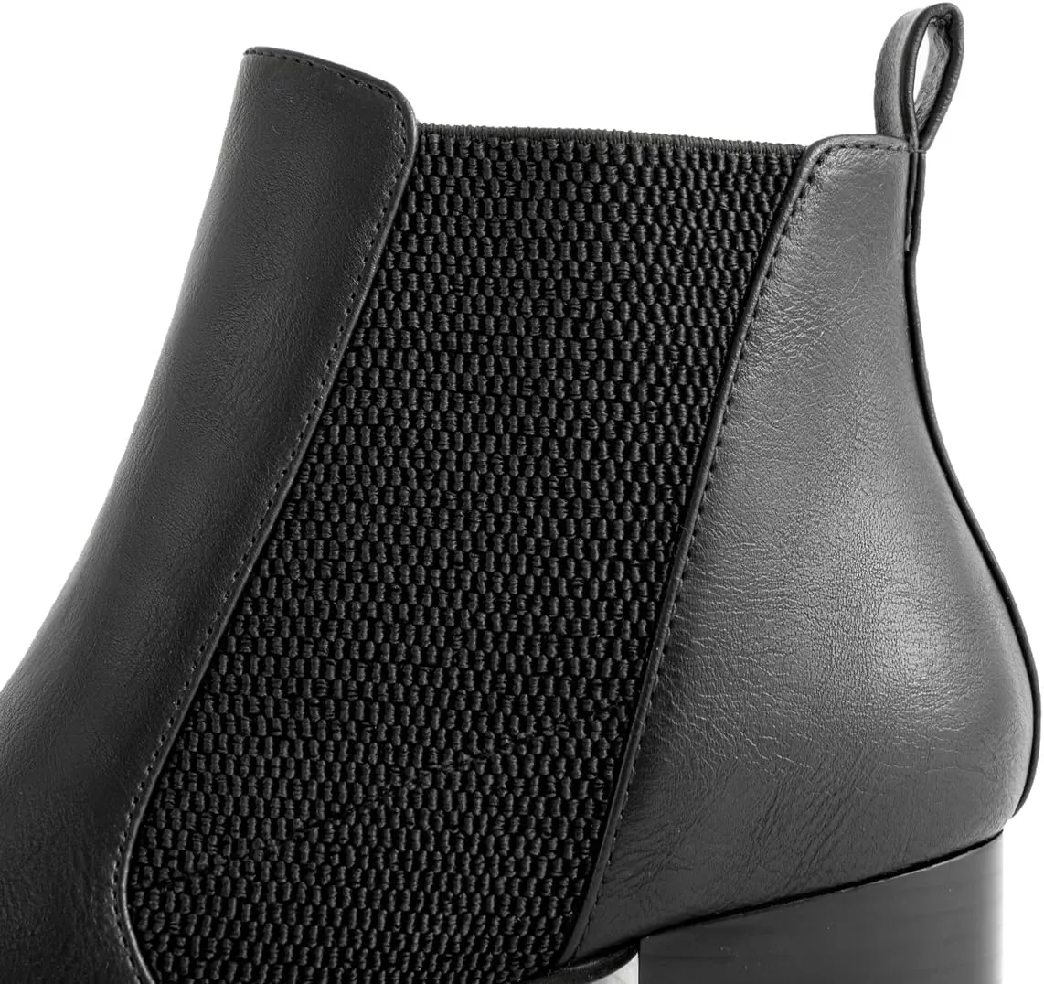 Low Heel Ankle Boots for Women Chunky Block Heel Elastic Gore Chelsea Boots Slip On Comfortable Short Boots Round Toe Black Brown Heeled Booties for Fall Winter
