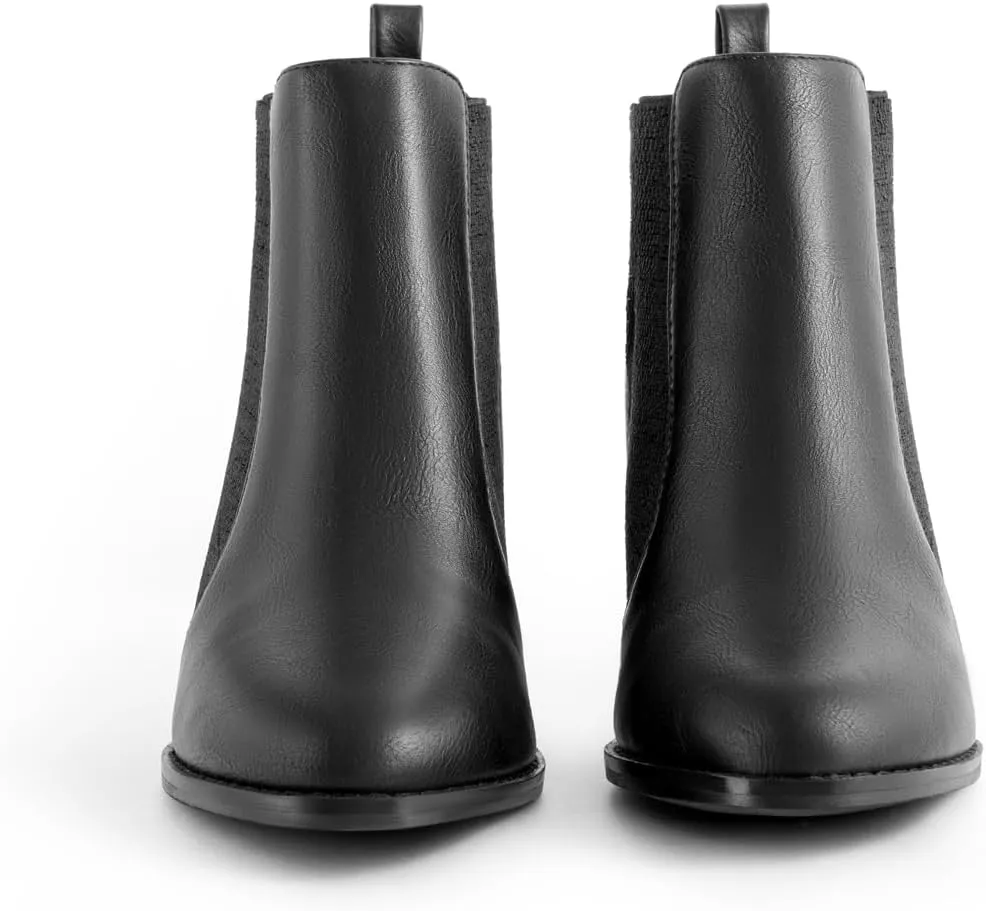 Low Heel Ankle Boots for Women Chunky Block Heel Elastic Gore Chelsea Boots Slip On Comfortable Short Boots Round Toe Black Brown Heeled Booties for Fall Winter