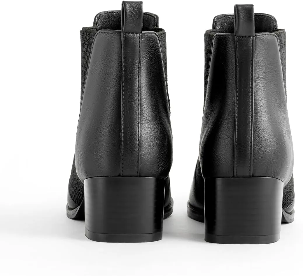 Low Heel Ankle Boots for Women Chunky Block Heel Elastic Gore Chelsea Boots Slip On Comfortable Short Boots Round Toe Black Brown Heeled Booties for Fall Winter