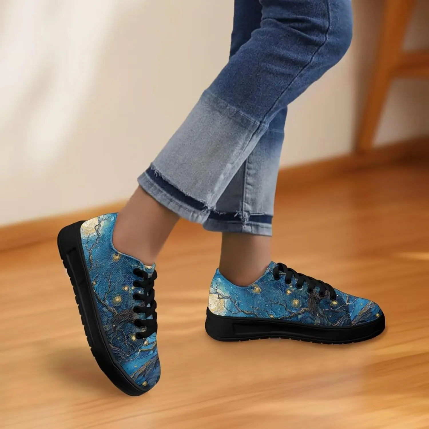 Low-Top Slip Ons Sneakers Canvas Women Black Platform Canvas Shoes Trendy Slip Ons Barefoot Shoes Fit Comfort 5.5-13.5