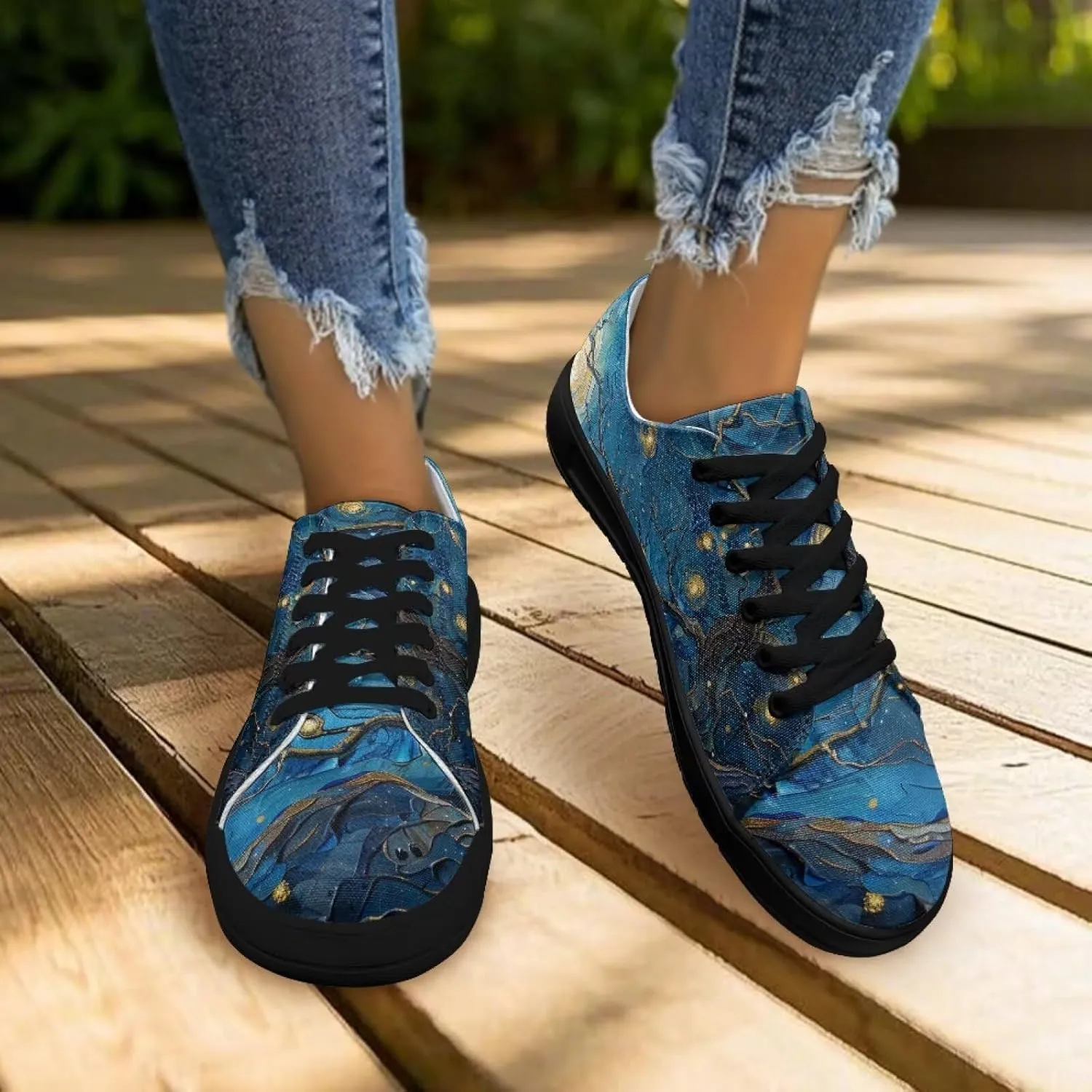 Low-Top Slip Ons Sneakers Canvas Women Black Platform Canvas Shoes Trendy Slip Ons Barefoot Shoes Fit Comfort 5.5-13.5