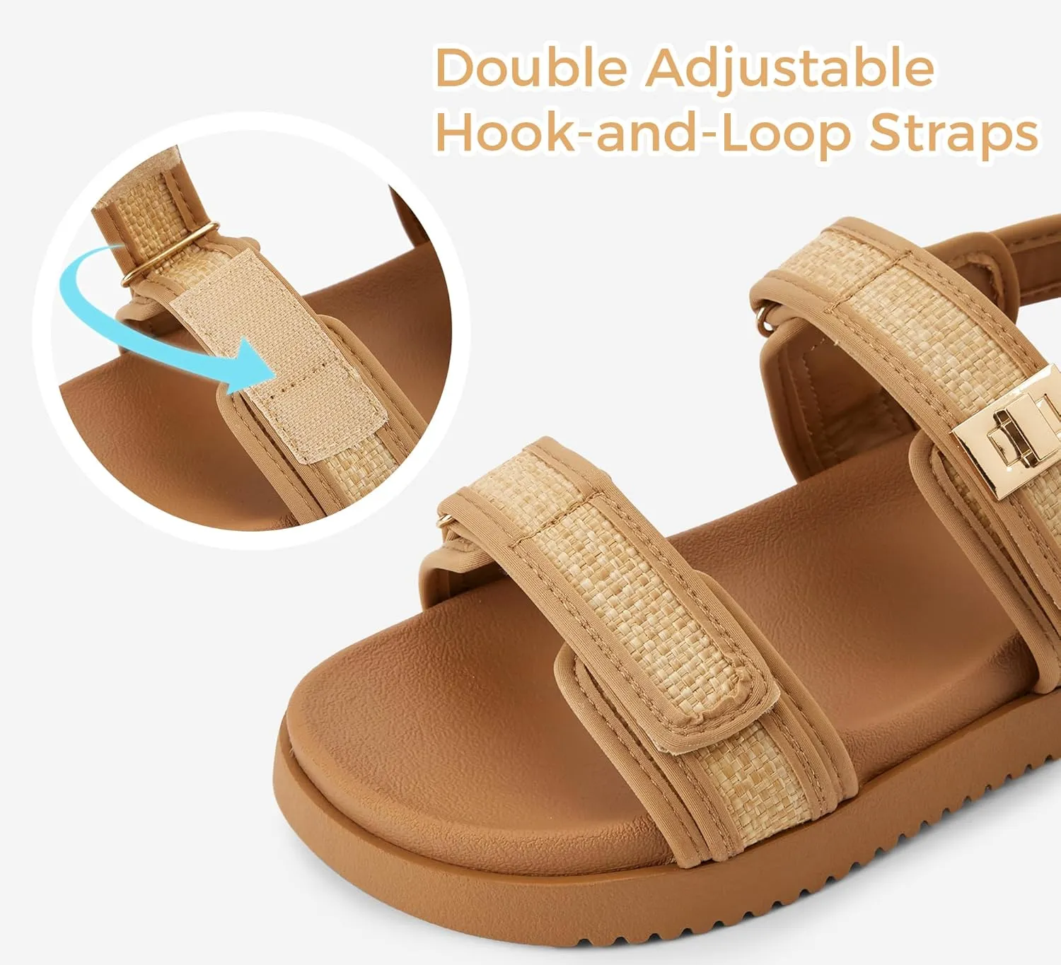 LUCKY STEP Women's Flat Sandals Casual Open Toe Beach Sandals Adjustable Double Strap Summer Sandals