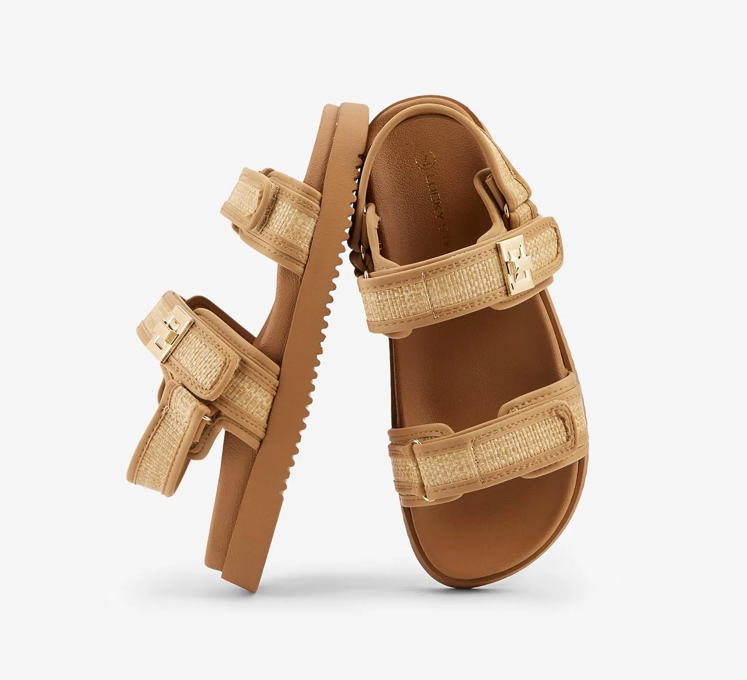 LUCKY STEP Women's Flat Sandals Casual Open Toe Beach Sandals Adjustable Double Strap Summer Sandals
