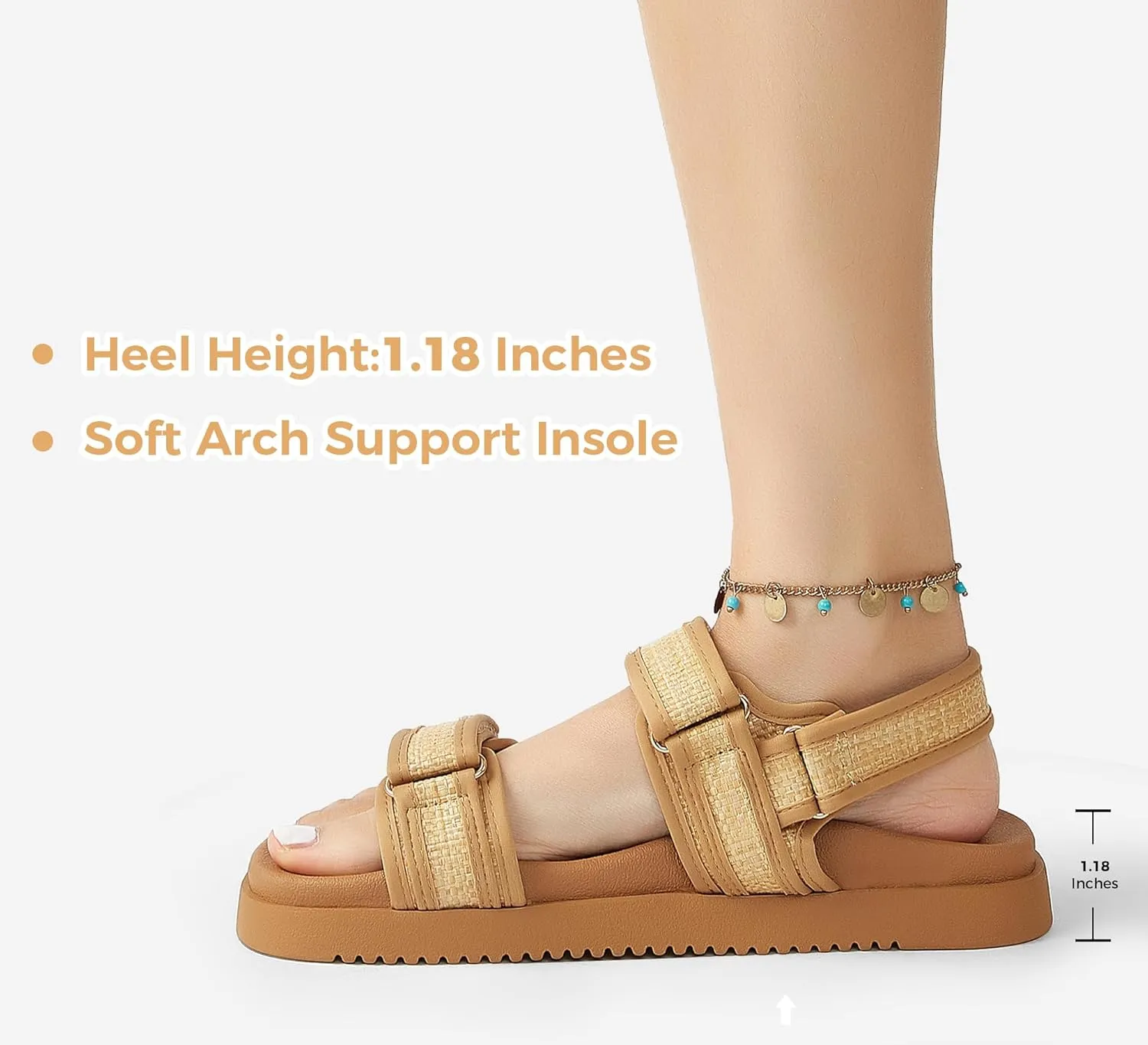LUCKY STEP Women's Flat Sandals Casual Open Toe Beach Sandals Adjustable Double Strap Summer Sandals