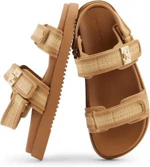 LUCKY STEP Women's Flat Sandals Casual Open Toe Beach Sandals Adjustable Double Strap Summer Sandals