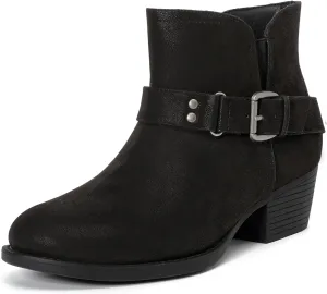 Luoika Women's Wide Width Ankle Boots - Black Brown Short Boots Block Low Heel Side Zipper Booties.