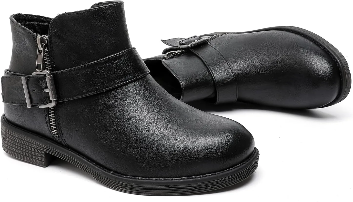 Luoika Women's Wide Width Ankle Boots - Black Brown Short Boots Block Low Heel Side Zipper Booties.