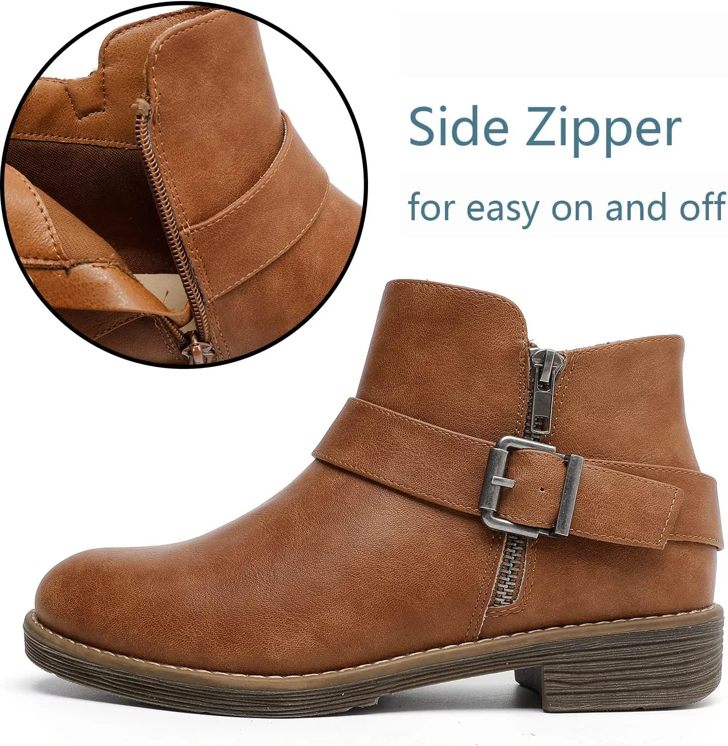 Luoika Women's Wide Width Ankle Boots - Black Brown Short Boots Block Low Heel Side Zipper Booties.