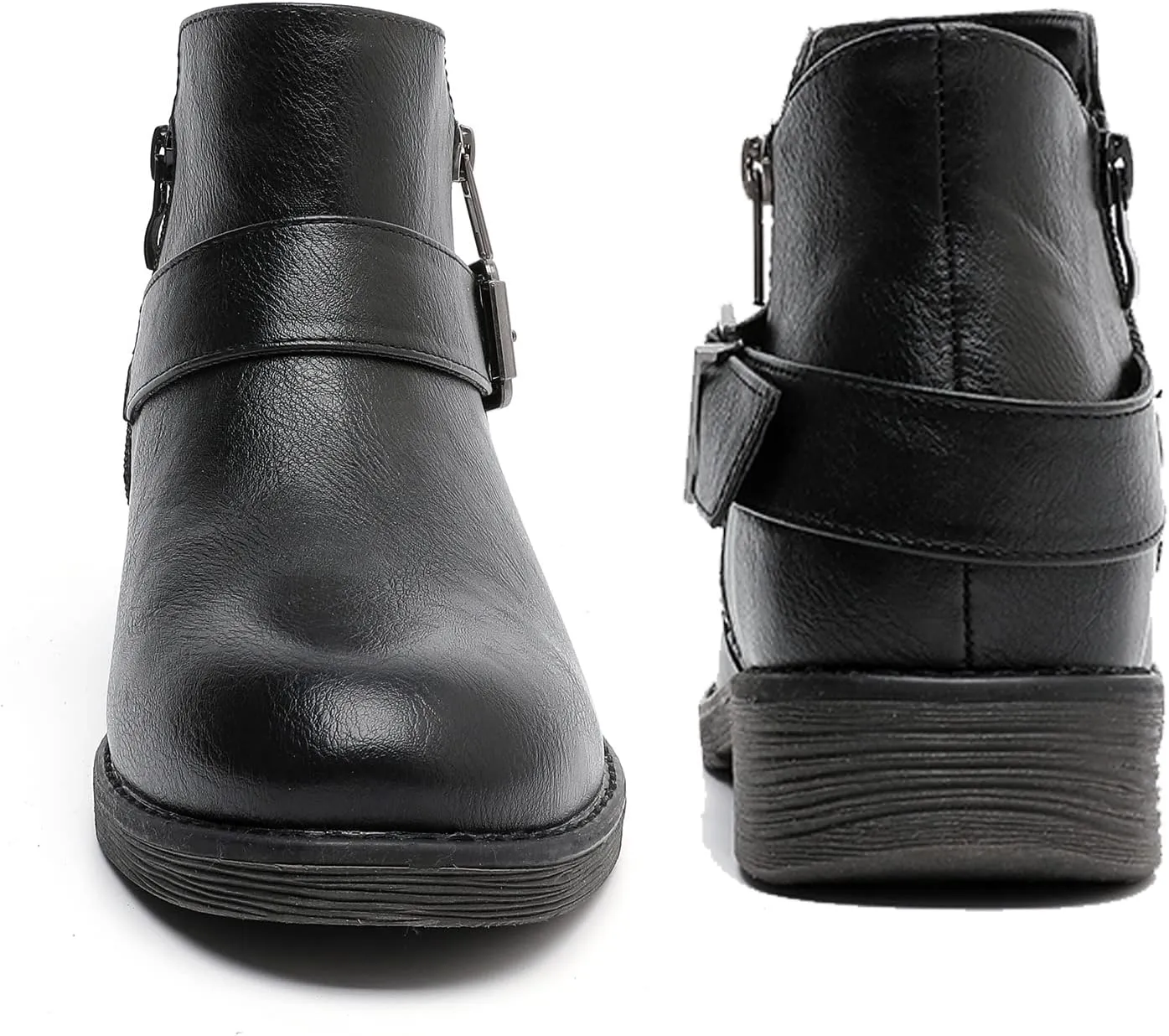 Luoika Women's Wide Width Ankle Boots - Black Brown Short Boots Block Low Heel Side Zipper Booties.