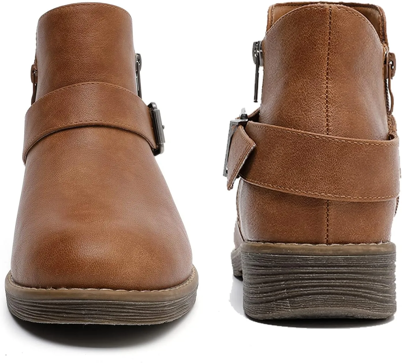 Luoika Women's Wide Width Ankle Boots - Black Brown Short Boots Block Low Heel Side Zipper Booties.