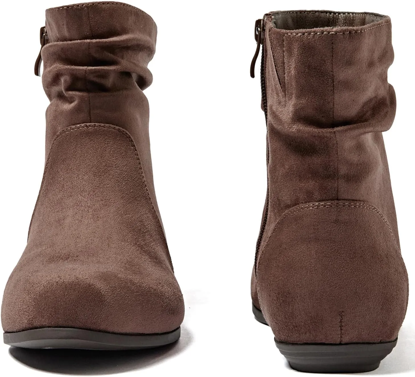 Luoika Women's Wide Width Ankle Boots - Black Brown Short Boots Block Low Heel Side Zipper Booties.
