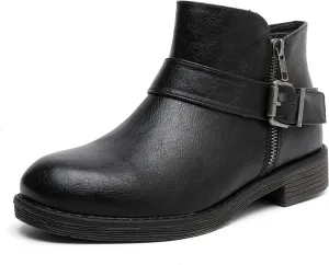 Luoika Women's Wide Width Ankle Boots - Black Brown Short Boots Block Low Heel Side Zipper Booties.