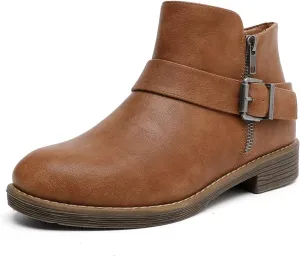 Luoika Women's Wide Width Ankle Boots - Black Brown Short Boots Block Low Heel Side Zipper Booties.
