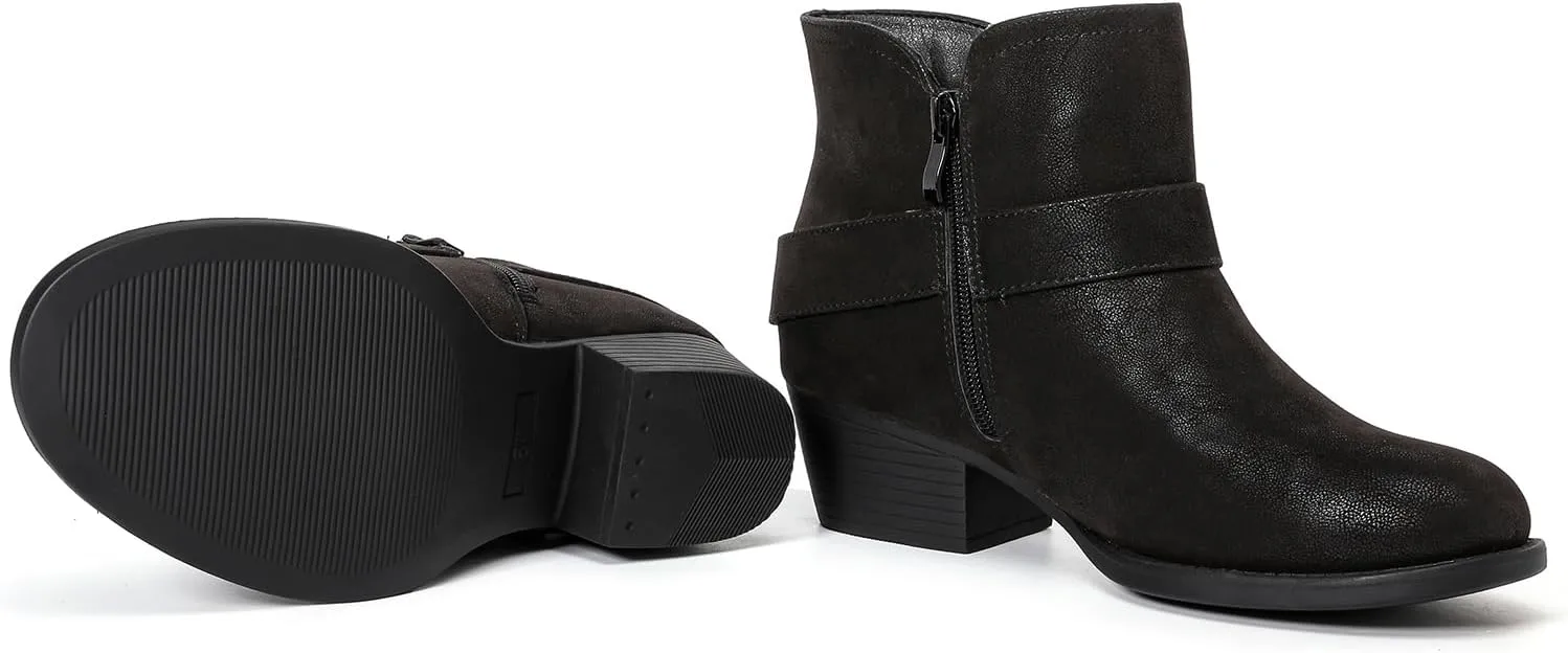 Luoika Women's Wide Width Ankle Boots - Black Brown Short Boots Block Low Heel Side Zipper Booties.